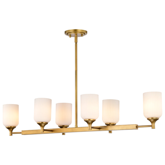 SATCO/NUVO Solara 6 Light Island Pendant Natural Brass Finish Frosted Ribbed Glass (60-8669)