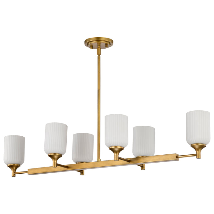 SATCO/NUVO Solara 6 Light Island Pendant Natural Brass Finish Frosted Ribbed Glass (60-8669)