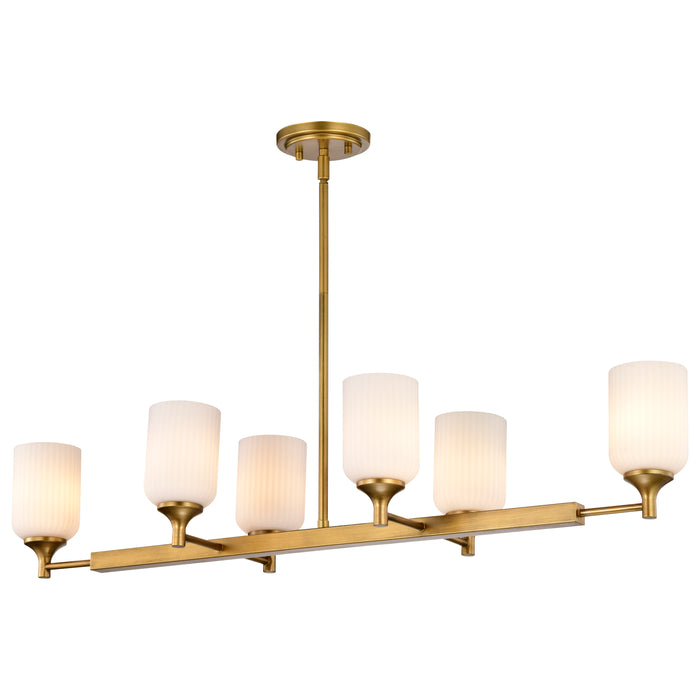 SATCO/NUVO Solara 6 Light Island Pendant Natural Brass Finish Frosted Ribbed Glass (60-8669)