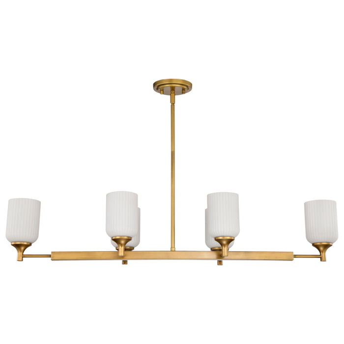 SATCO/NUVO Solara 6 Light Island Pendant Natural Brass Finish Frosted Ribbed Glass (60-8669)