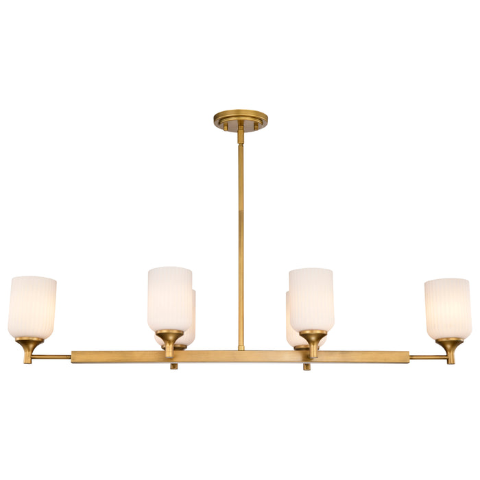 SATCO/NUVO Solara 6 Light Island Pendant Natural Brass Finish Frosted Ribbed Glass (60-8669)