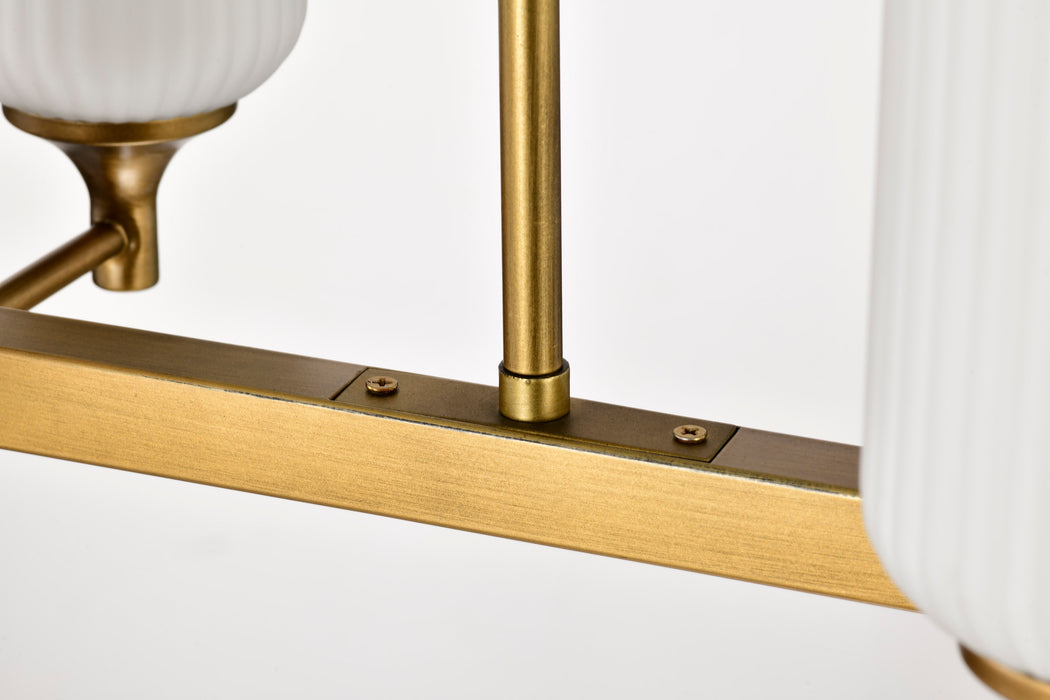 SATCO/NUVO Solara 6 Light Island Pendant Natural Brass Finish Frosted Ribbed Glass (60-8669)