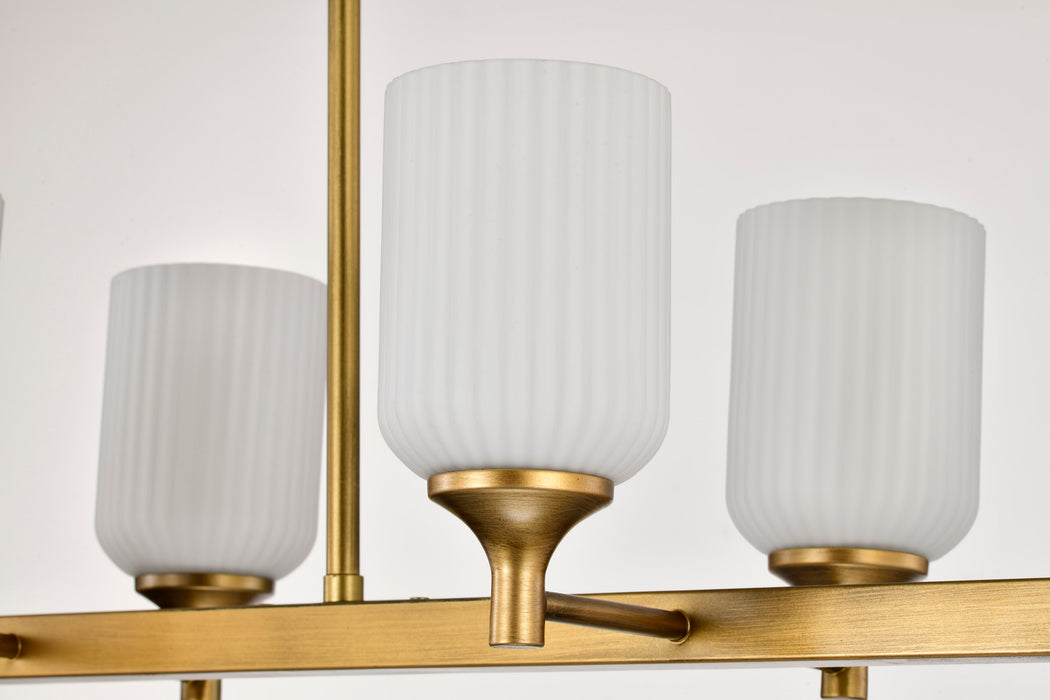SATCO/NUVO Solara 6 Light Island Pendant Natural Brass Finish Frosted Ribbed Glass (60-8669)