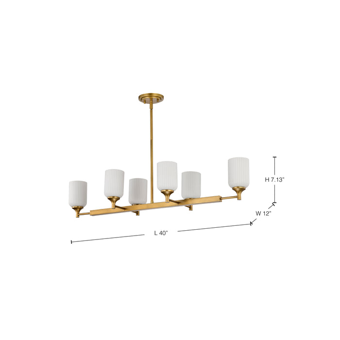 SATCO/NUVO Solara 6 Light Island Pendant Natural Brass Finish Frosted Ribbed Glass (60-8669)