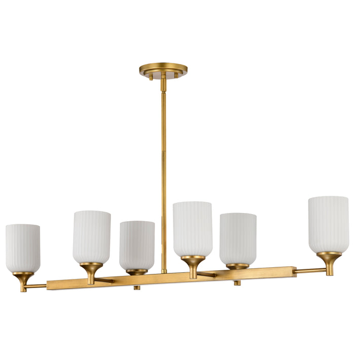 SATCO/NUVO Solara 6 Light Island Pendant Natural Brass Finish Frosted Ribbed Glass (60-8669)