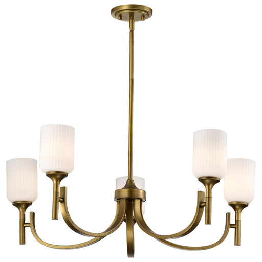 SATCO/NUVO Solara 5 Light Chandelier Natural Brass Finish Frosted Ribbed Glass (60-8670)