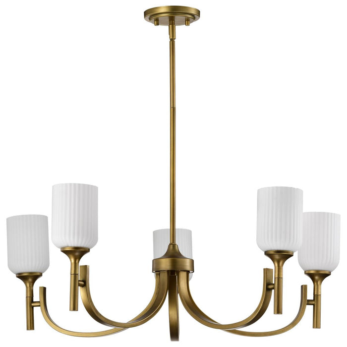 SATCO/NUVO Solara 5 Light Chandelier Natural Brass Finish Frosted Ribbed Glass (60-8670)