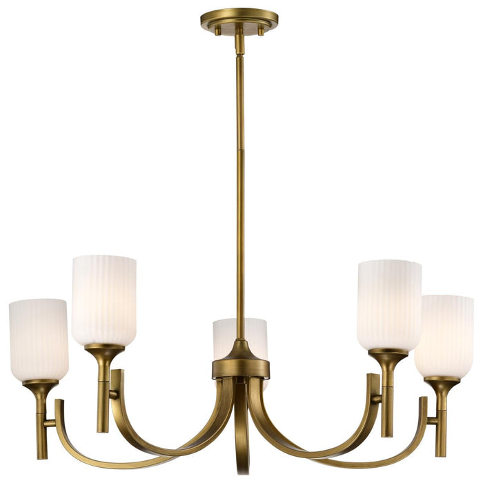 SATCO/NUVO Solara 5 Light Chandelier Natural Brass Finish Frosted Ribbed Glass (60-8670)
