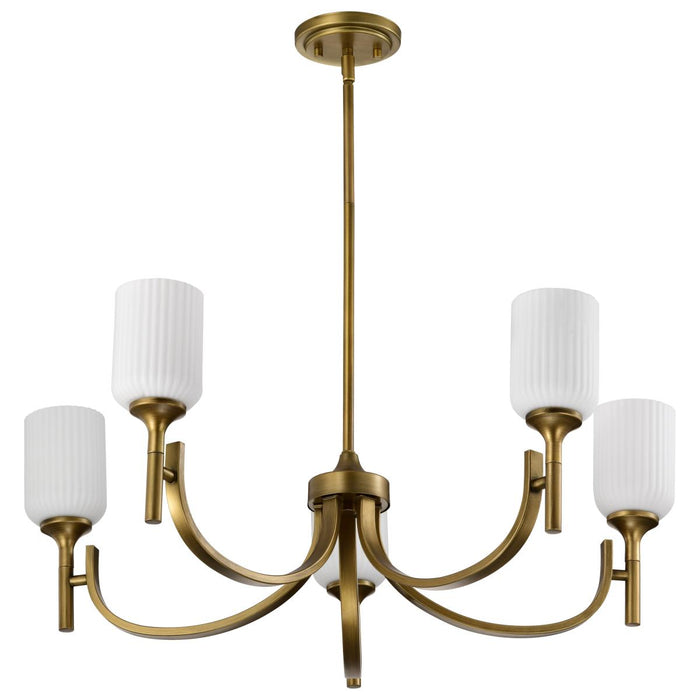 SATCO/NUVO Solara 5 Light Chandelier Natural Brass Finish Frosted Ribbed Glass (60-8670)