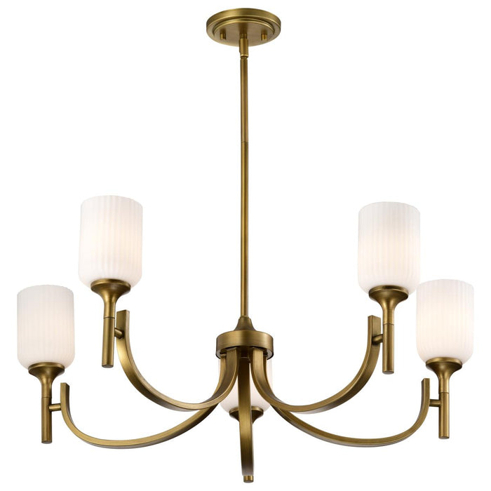SATCO/NUVO Solara 5 Light Chandelier Natural Brass Finish Frosted Ribbed Glass (60-8670)