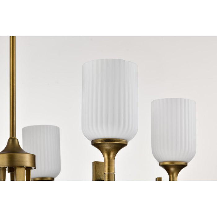 SATCO/NUVO Solara 5 Light Chandelier Natural Brass Finish Frosted Ribbed Glass (60-8670)