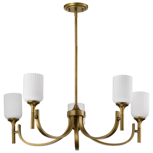 SATCO/NUVO Solara 5 Light Chandelier Natural Brass Finish Frosted Ribbed Glass (60-8670)
