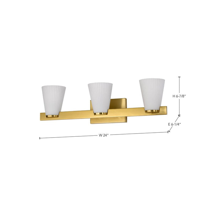 SATCO/NUVO Royale 3 Light Vanity Burnished Brass Finish Ribbed White Glass (60-8723)
