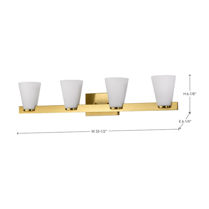 SATCO/NUVO Royale 4 Light Vanity Burnished Brass Finish Ribbed White Glass (60-8724)