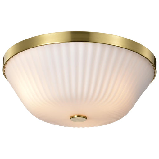 SATCO/NUVO Royale 3 Light Flush Mount Burnished Brass Finish Ribbed White Glass (60-8725)