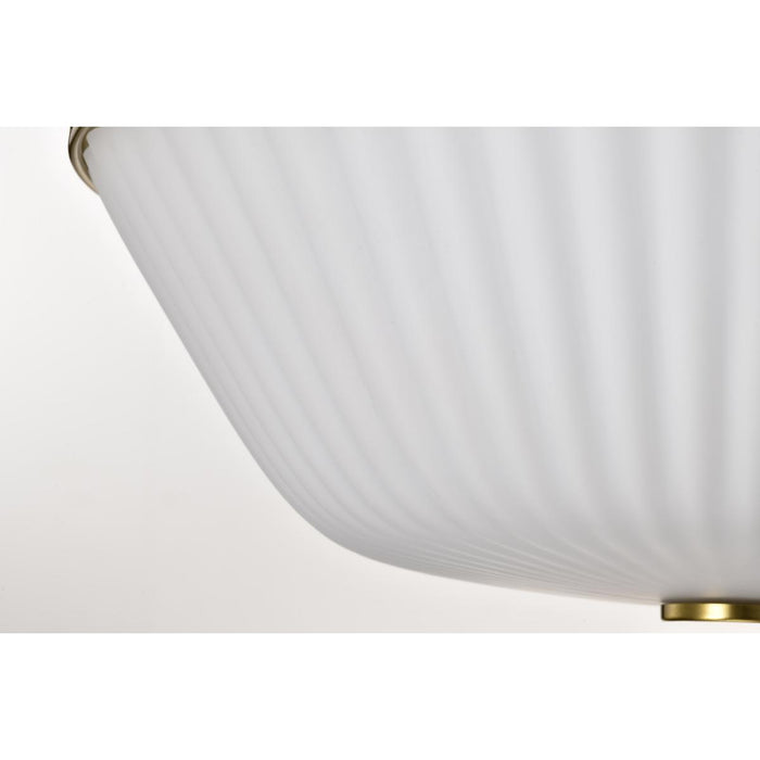 SATCO/NUVO Royale 3 Light Flush Mount Burnished Brass Finish Ribbed White Glass (60-8725)