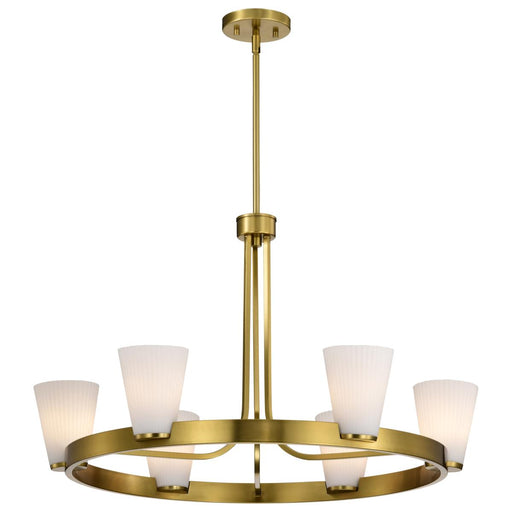 SATCO/NUVO Royale 6 Light Chandelier Burnished Brass Finish Ribbed White Glass (60-8726)