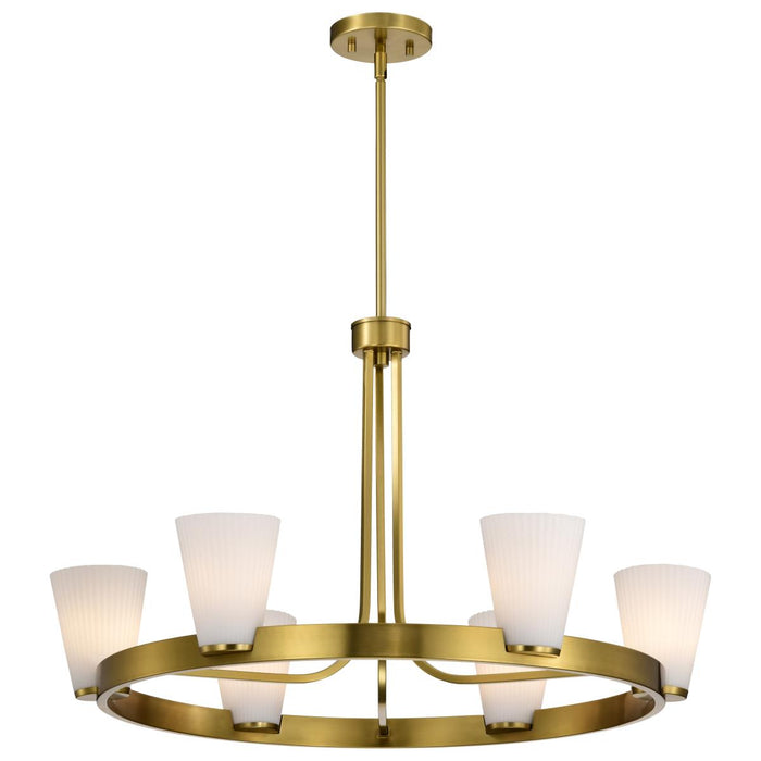 SATCO/NUVO Royale 6 Light Chandelier Burnished Brass Finish Ribbed White Glass (60-8726)