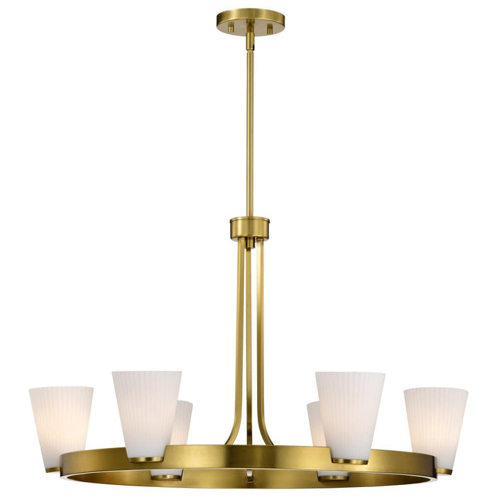 SATCO/NUVO Royale 6 Light Chandelier Burnished Brass Finish Ribbed White Glass (60-8726)