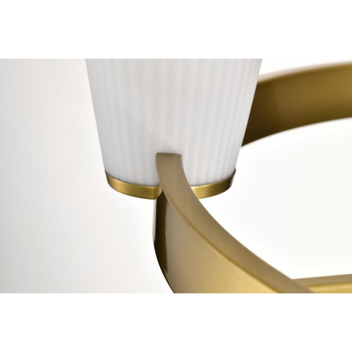 SATCO/NUVO Royale 6 Light Chandelier Burnished Brass Finish Ribbed White Glass (60-8726)
