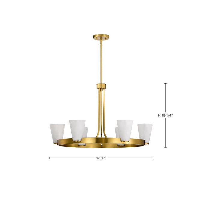 SATCO/NUVO Royale 6 Light Chandelier Burnished Brass Finish Ribbed White Glass (60-8726)