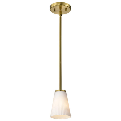 SATCO/NUVO Royale Mini Pendant Burnished Brass Finish Ribbed White Glass (60-8727)