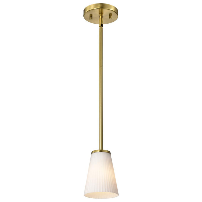 SATCO/NUVO Royale Mini Pendant Burnished Brass Finish Ribbed White Glass (60-8727)