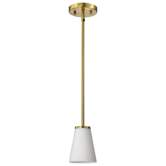 SATCO/NUVO Royale Mini Pendant Burnished Brass Finish Ribbed White Glass (60-8727)