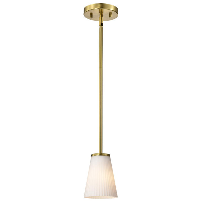 SATCO/NUVO Royale Mini Pendant Burnished Brass Finish Ribbed White Glass (60-8727)