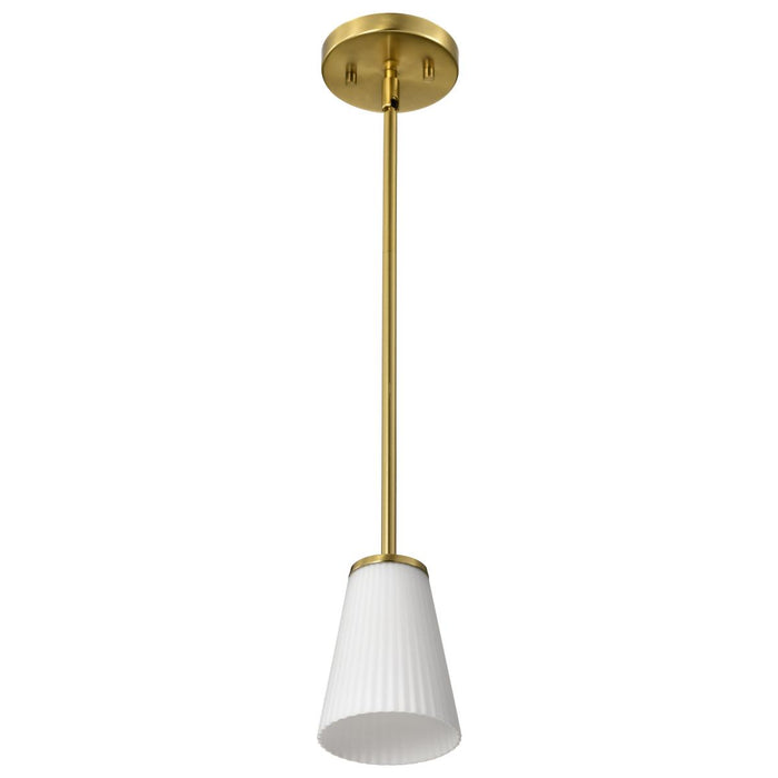 SATCO/NUVO Royale Mini Pendant Burnished Brass Finish Ribbed White Glass (60-8727)