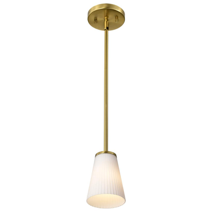 SATCO/NUVO Royale Mini Pendant Burnished Brass Finish Ribbed White Glass (60-8727)