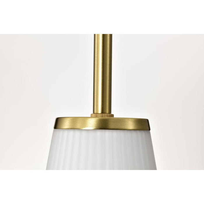 SATCO/NUVO Royale Mini Pendant Burnished Brass Finish Ribbed White Glass (60-8727)
