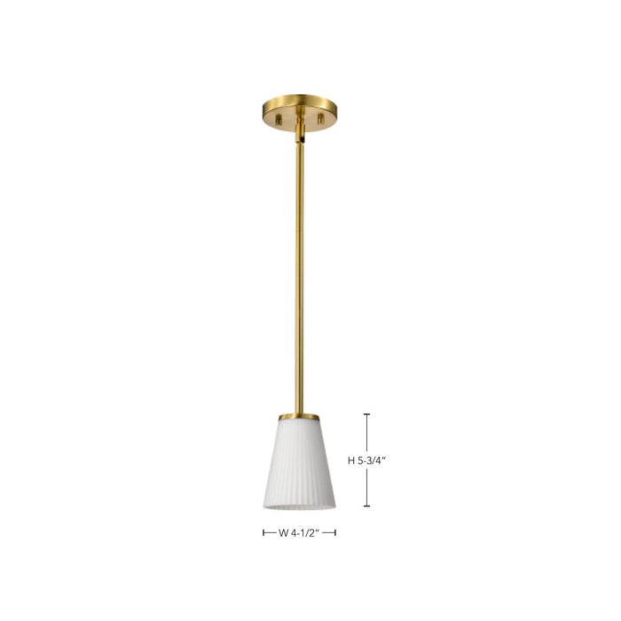 SATCO/NUVO Royale Mini Pendant Burnished Brass Finish Ribbed White Glass (60-8727)