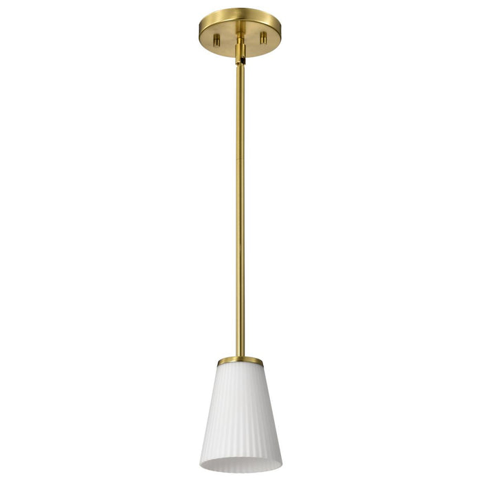SATCO/NUVO Royale Mini Pendant Burnished Brass Finish Ribbed White Glass (60-8727)