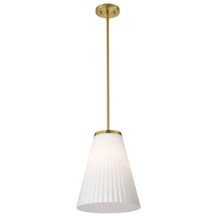 SATCO/NUVO Royale Large Pendant Burnished Brass Finish Ribbed White Glass (60-8728)
