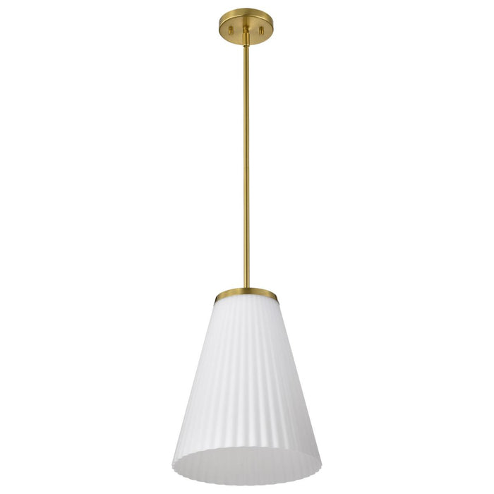 SATCO/NUVO Royale Large Pendant Burnished Brass Finish Ribbed White Glass (60-8728)