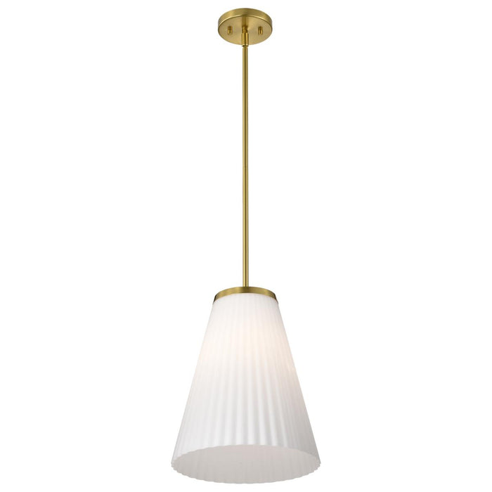 SATCO/NUVO Royale Large Pendant Burnished Brass Finish Ribbed White Glass (60-8728)