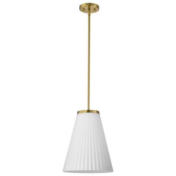 SATCO/NUVO Royale Large Pendant Burnished Brass Finish Ribbed White Glass (60-8728)