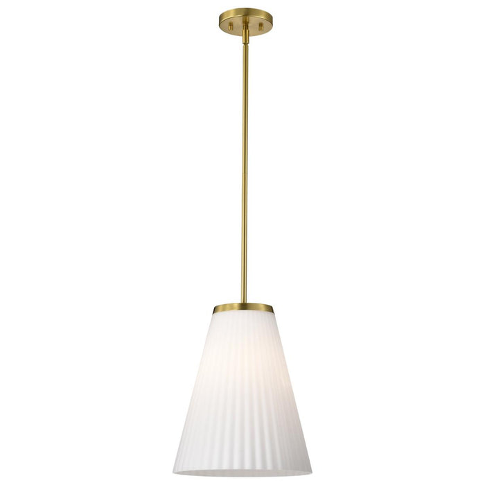 SATCO/NUVO Royale Large Pendant Burnished Brass Finish Ribbed White Glass (60-8728)