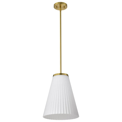 SATCO/NUVO Royale Large Pendant Burnished Brass Finish Ribbed White Glass (60-8728)