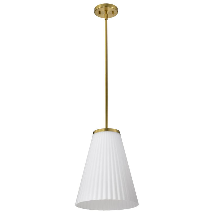 SATCO/NUVO Royale Large Pendant Burnished Brass Finish Ribbed White Glass (60-8728)