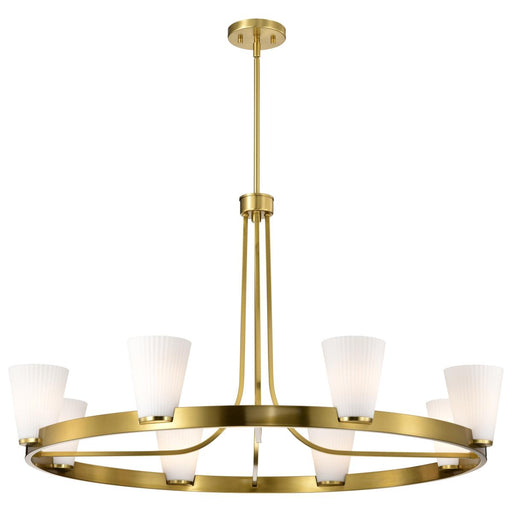 SATCO/NUVO Royale 8 Light Chandelier Burnished Brass Finish Ribbed White Glass (60-8729)