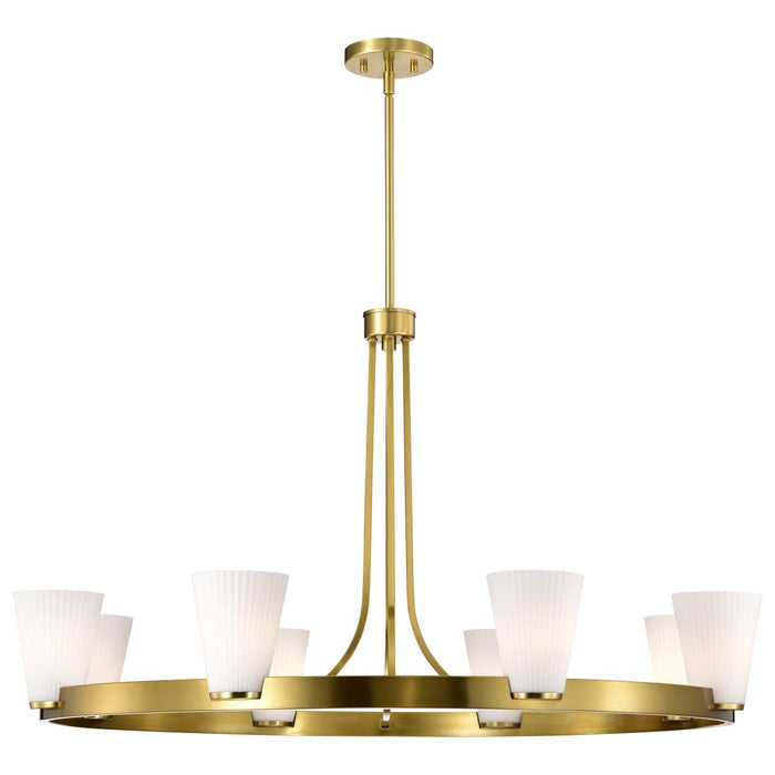SATCO/NUVO Royale 8 Light Chandelier Burnished Brass Finish Ribbed White Glass (60-8729)