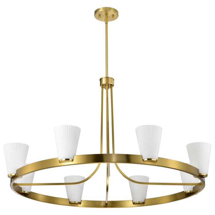 SATCO/NUVO Royale 8 Light Chandelier Burnished Brass Finish Ribbed White Glass (60-8729)