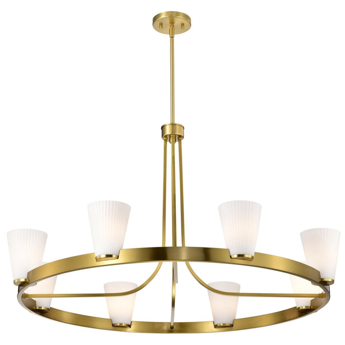 SATCO/NUVO Royale 8 Light Chandelier Burnished Brass Finish Ribbed White Glass (60-8729)