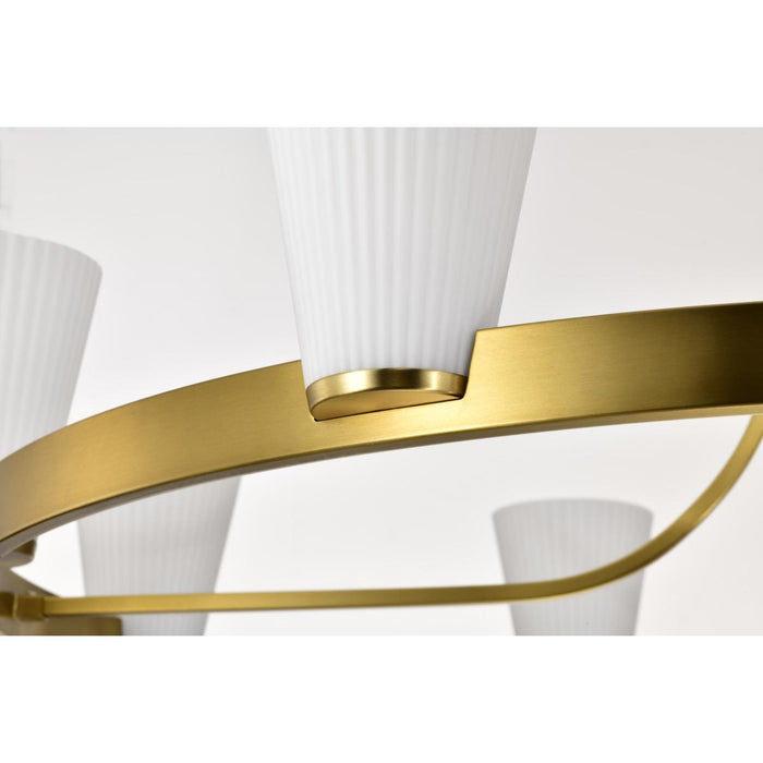 SATCO/NUVO Royale 8 Light Chandelier Burnished Brass Finish Ribbed White Glass (60-8729)