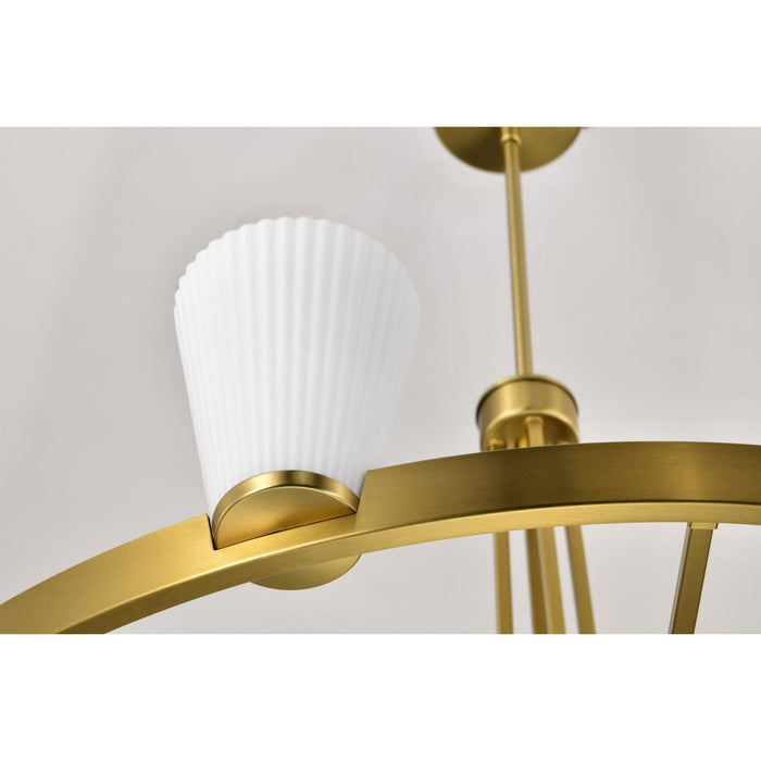 SATCO/NUVO Royale 8 Light Chandelier Burnished Brass Finish Ribbed White Glass (60-8729)