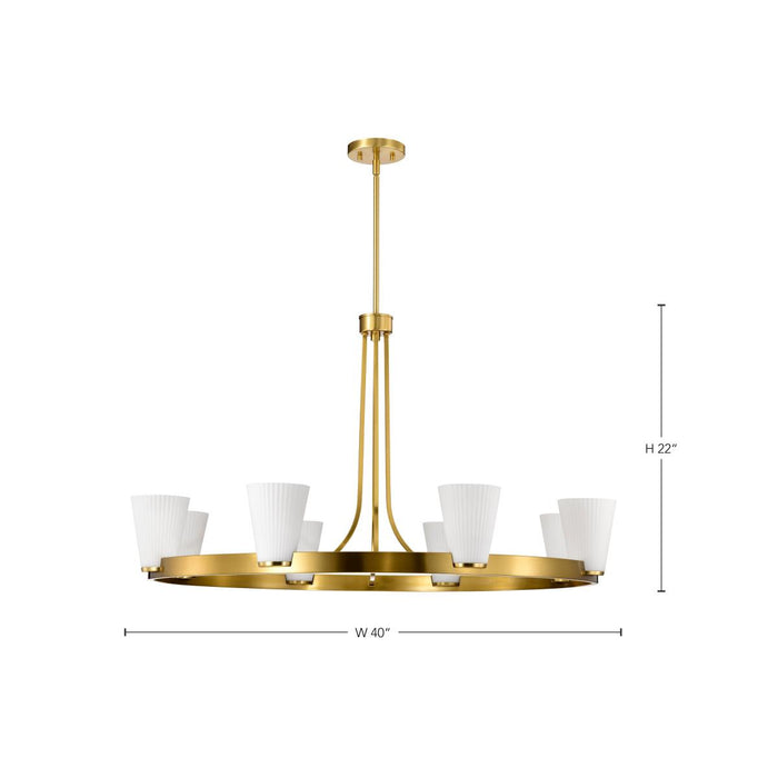 SATCO/NUVO Royale 8 Light Chandelier Burnished Brass Finish Ribbed White Glass (60-8729)