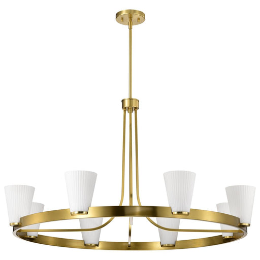 SATCO/NUVO Royale 8 Light Chandelier Burnished Brass Finish Ribbed White Glass (60-8729)
