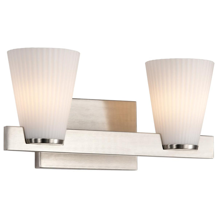 SATCO/NUVO Royale 2 Light Vanity Brushed Nickel Finish Ribbed White Glass (60-8732)